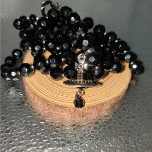 Vivienne Westwood Black Three-Tier Necklace with Silver Pendant